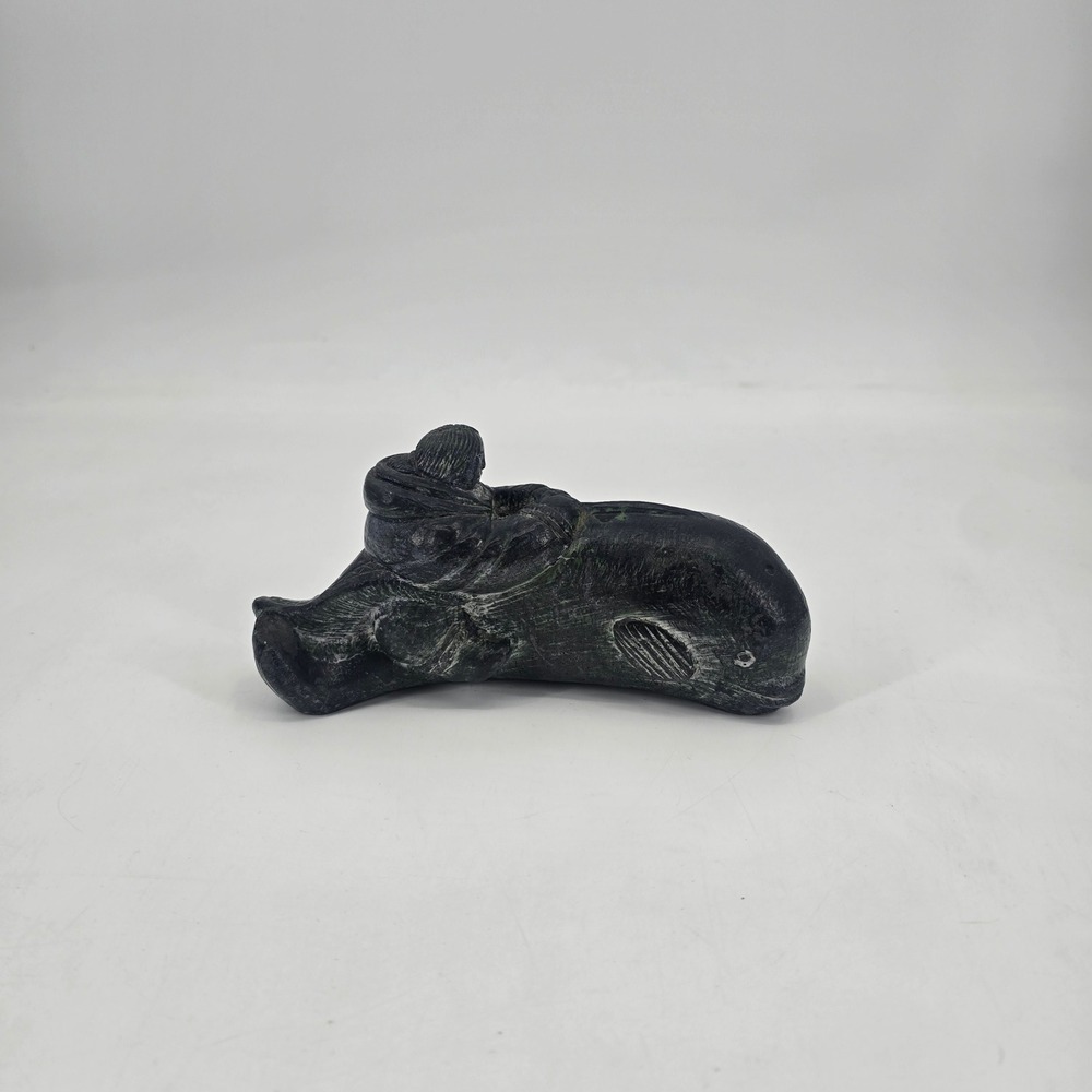 Vintage A. Wolf Sculpture Canada Inuit Hunter Whale Folk Art Carving 7"